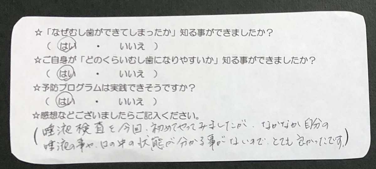 唾液検査を受けた患者さまのアンケート2